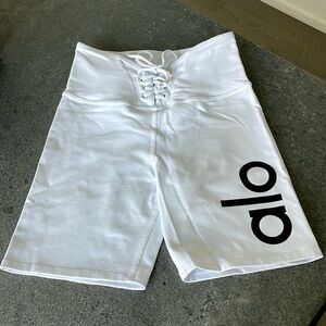 Alo White Bike Shorts with Ties